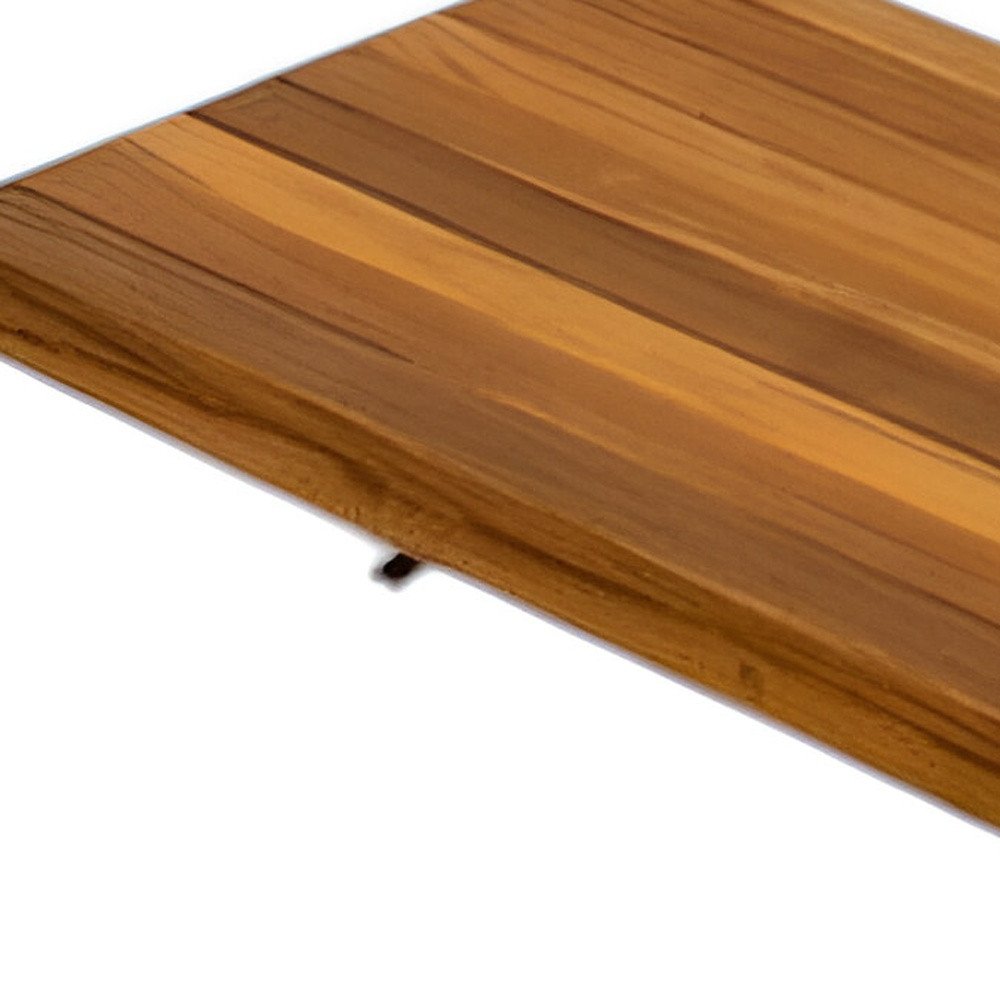 24" Premium Wall Mount Teak Shower Bench. Shower bench isolated on a plain white background, showing a brown teak surface.