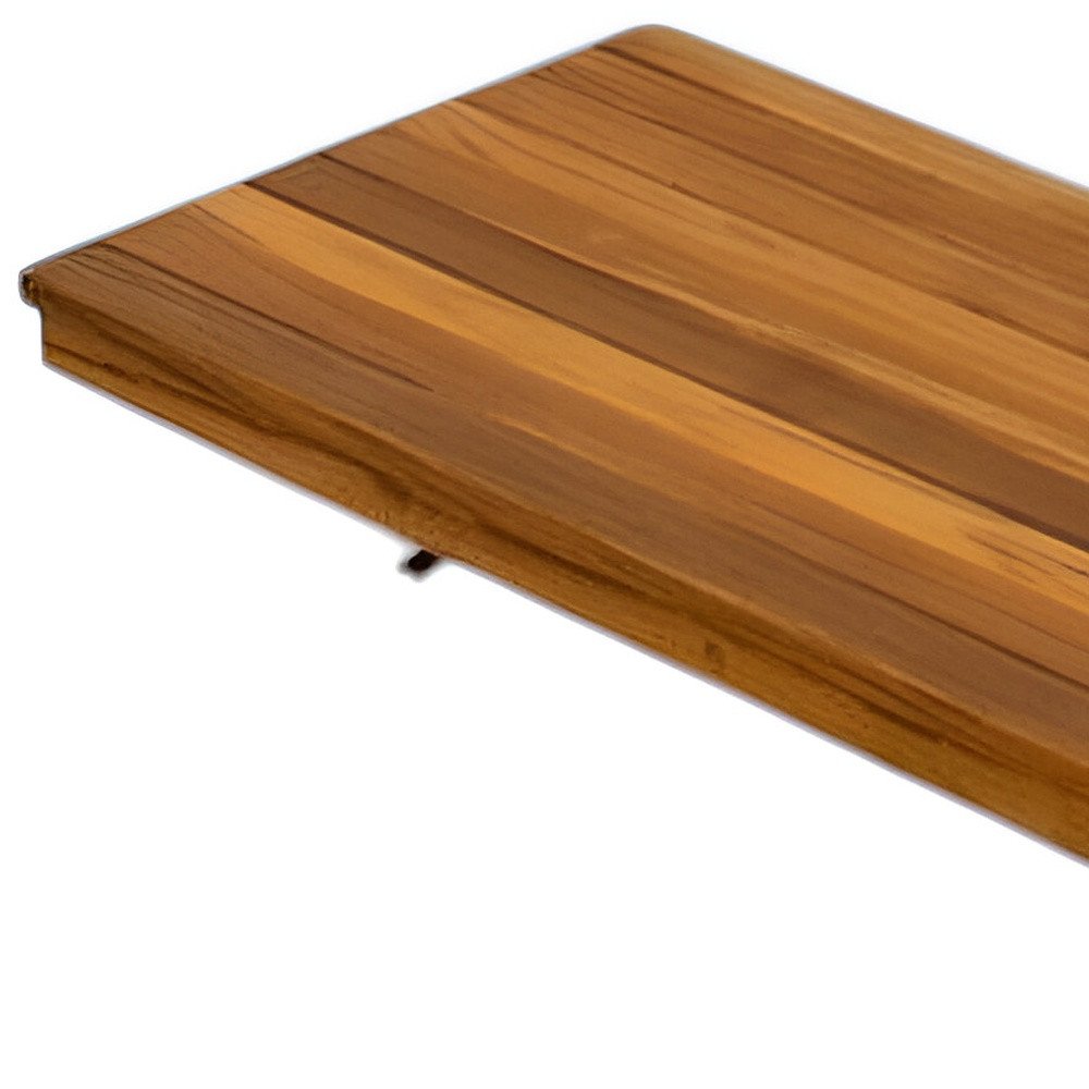 24" Premium Wall Mount Teak Shower Bench. Shower bench isolated on a plain white background, in a brown teak finish.
