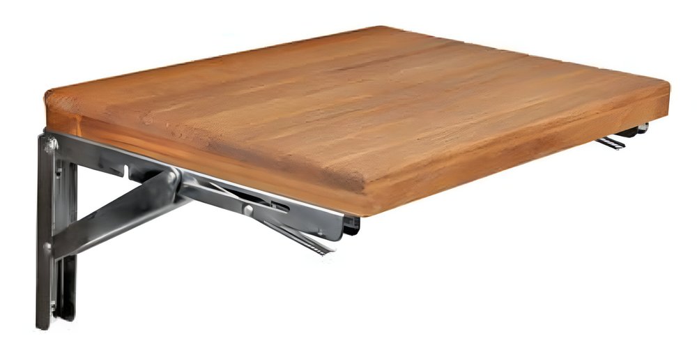30" Brown Premium Wall Mount Teak Shower Bench. Shower bench isolated on a plain white background, finished in brown teak.