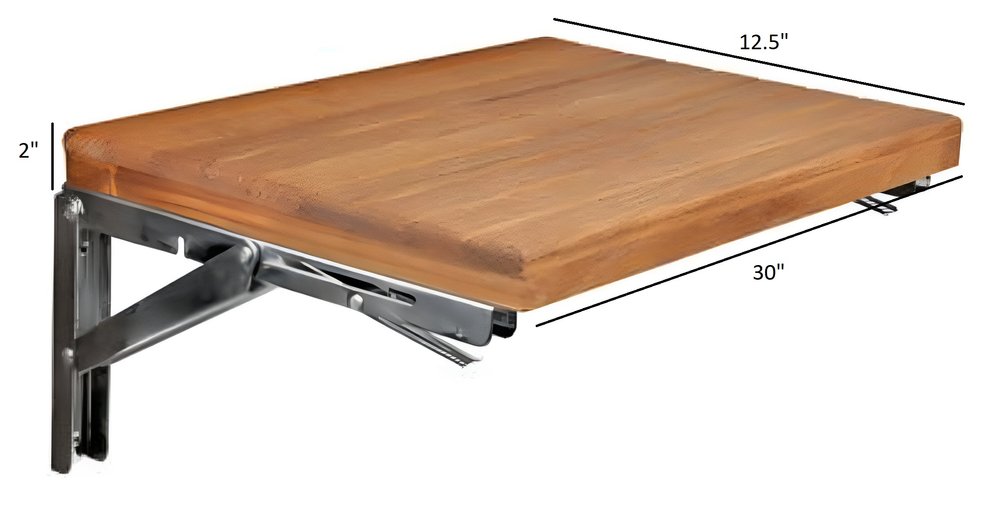 30" Brown Premium Wall Mount Teak Shower Bench. Shower bench isolated on a plain white background, finished in brown teak.