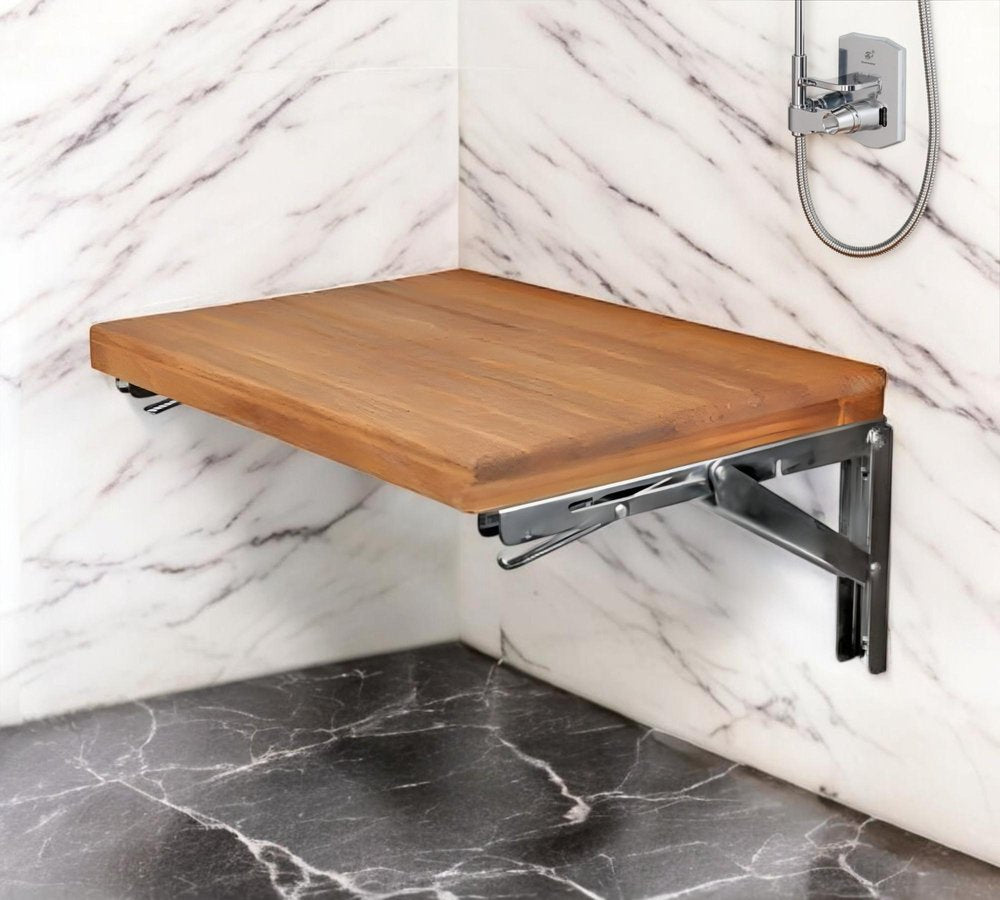 30" Brown Premium Wall Mount Teak Shower Bench. Shower bench in brown teak.