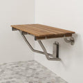 32" Premium Wall Mount Teak Shower Bench. Shower bench isolated on a plain white background, showing a brown teak surface.