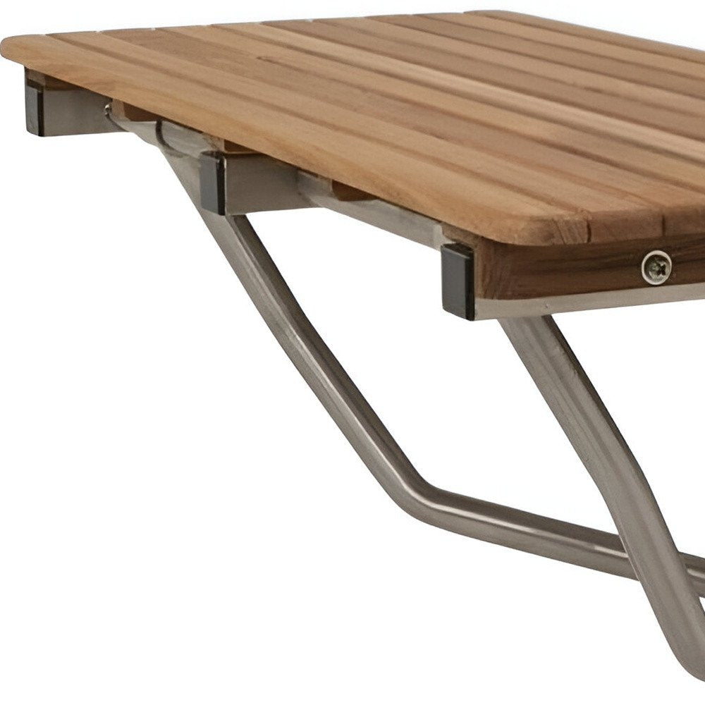 32" Premium Wall Mount Teak Shower Bench. Shower bench isolated on a plain white background, in a brown teak finish.