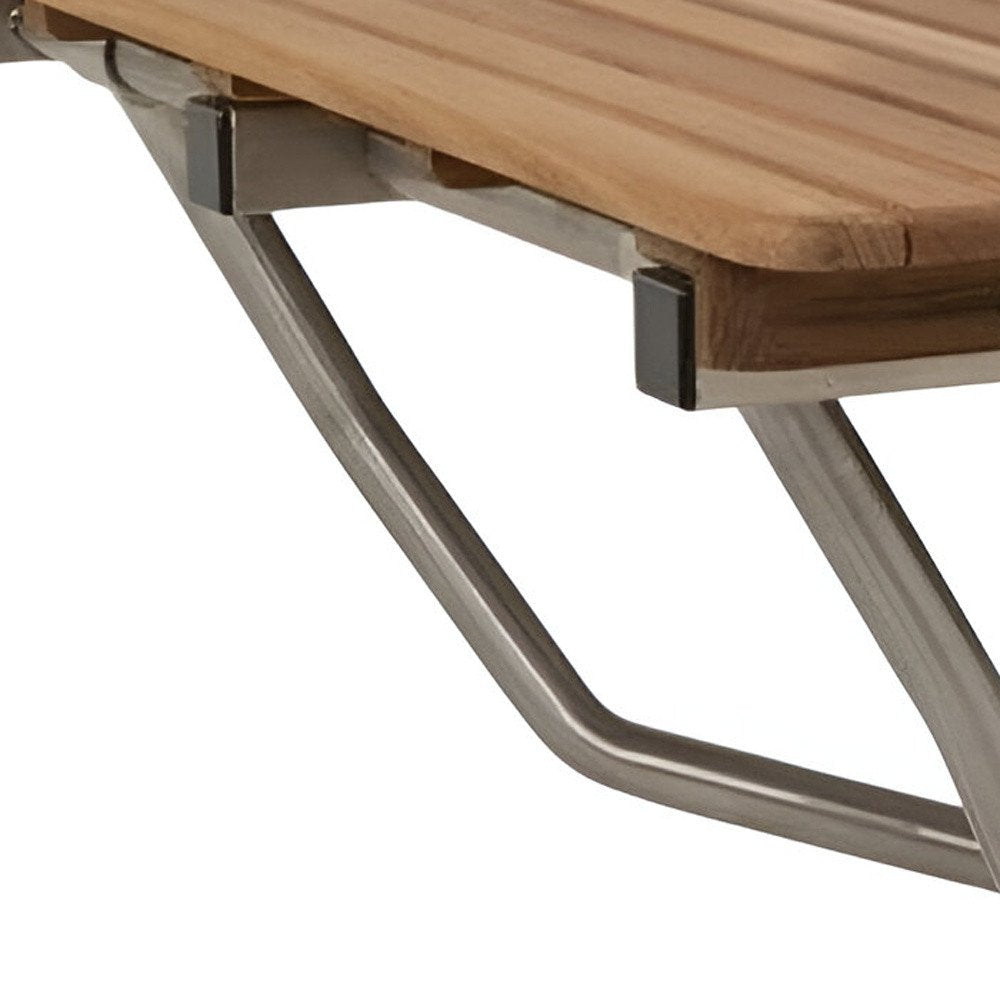 32" Premium Wall Mount Teak Shower Bench. Shower bench isolated on a plain white background, showing a brown teak surface.
