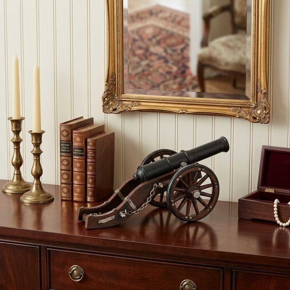 3" Brown and Black Metal Louis XIV Cannon Hand Painted Sculpture