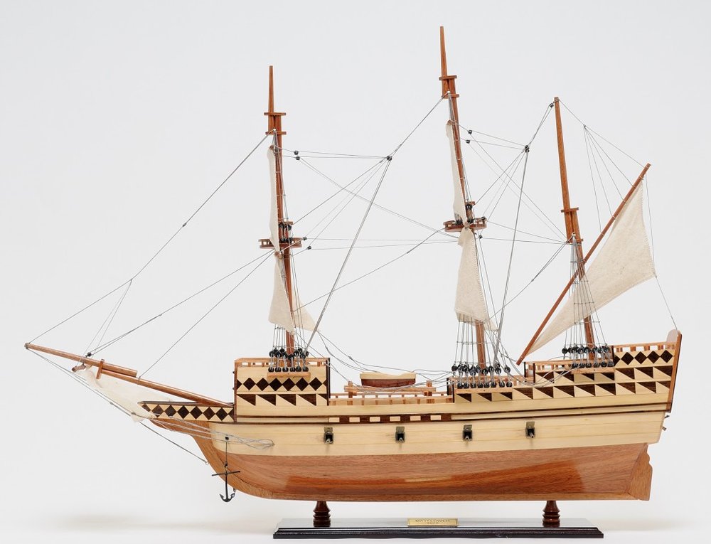 25" Brown Solid Wood Hand Painted Model Boat