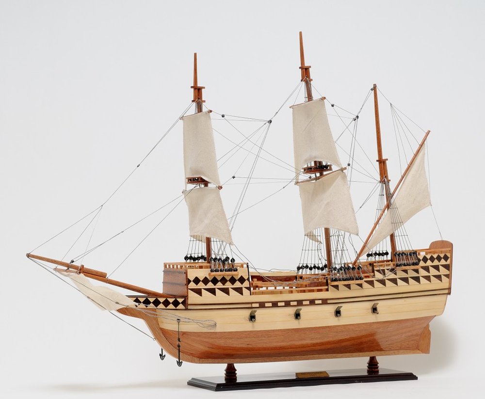 25" Brown Solid Wood Hand Painted Model Boat