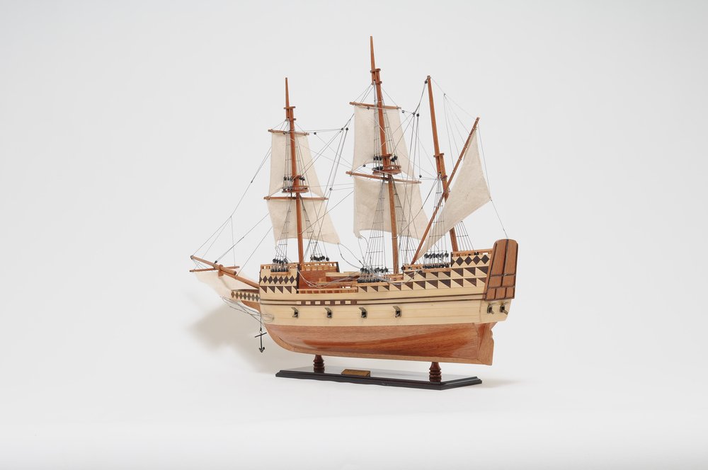 25" Brown Solid Wood Hand Painted Model Boat