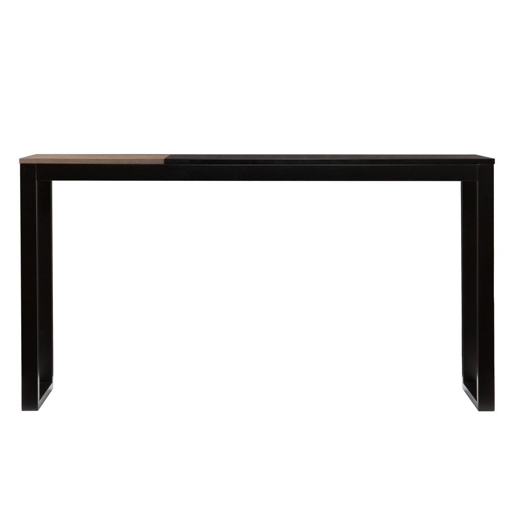 56" Natural and Black and Black Sled Console Table. Console table isolated on a plain white background, showing its black color.