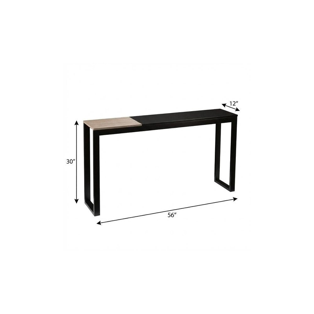 56" Natural and Black and Black Sled Console Table. Console table isolated on a plain white background, in a black finish.