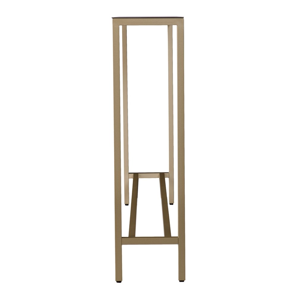 56" Silver and Gold Mirrored Glass Console Table. Console table isolated on a plain white background, finished in gold glass.