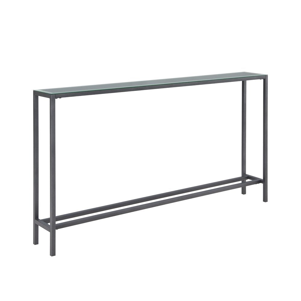 56" Silver and Gunmetal Mirrored Glass and Metal Console Table
