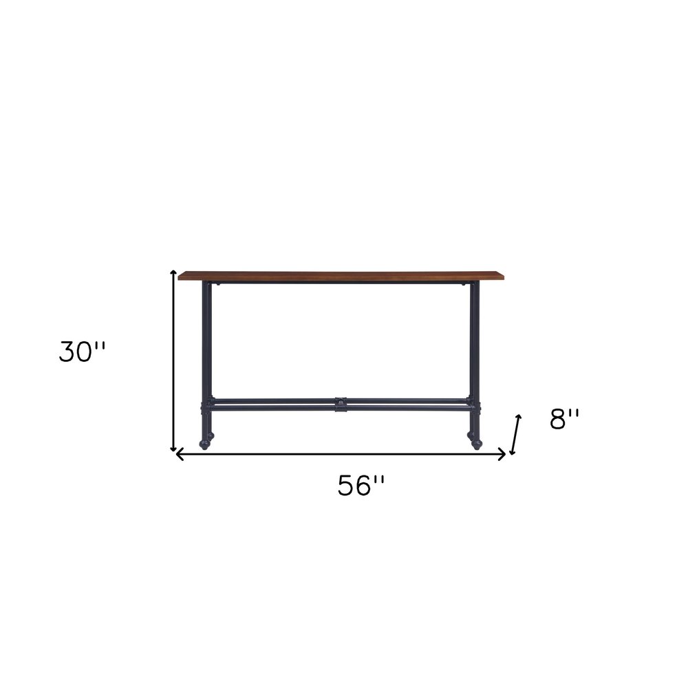 56" Espresso and Black Console Table. Console table isolated on a plain white background, finished in black.