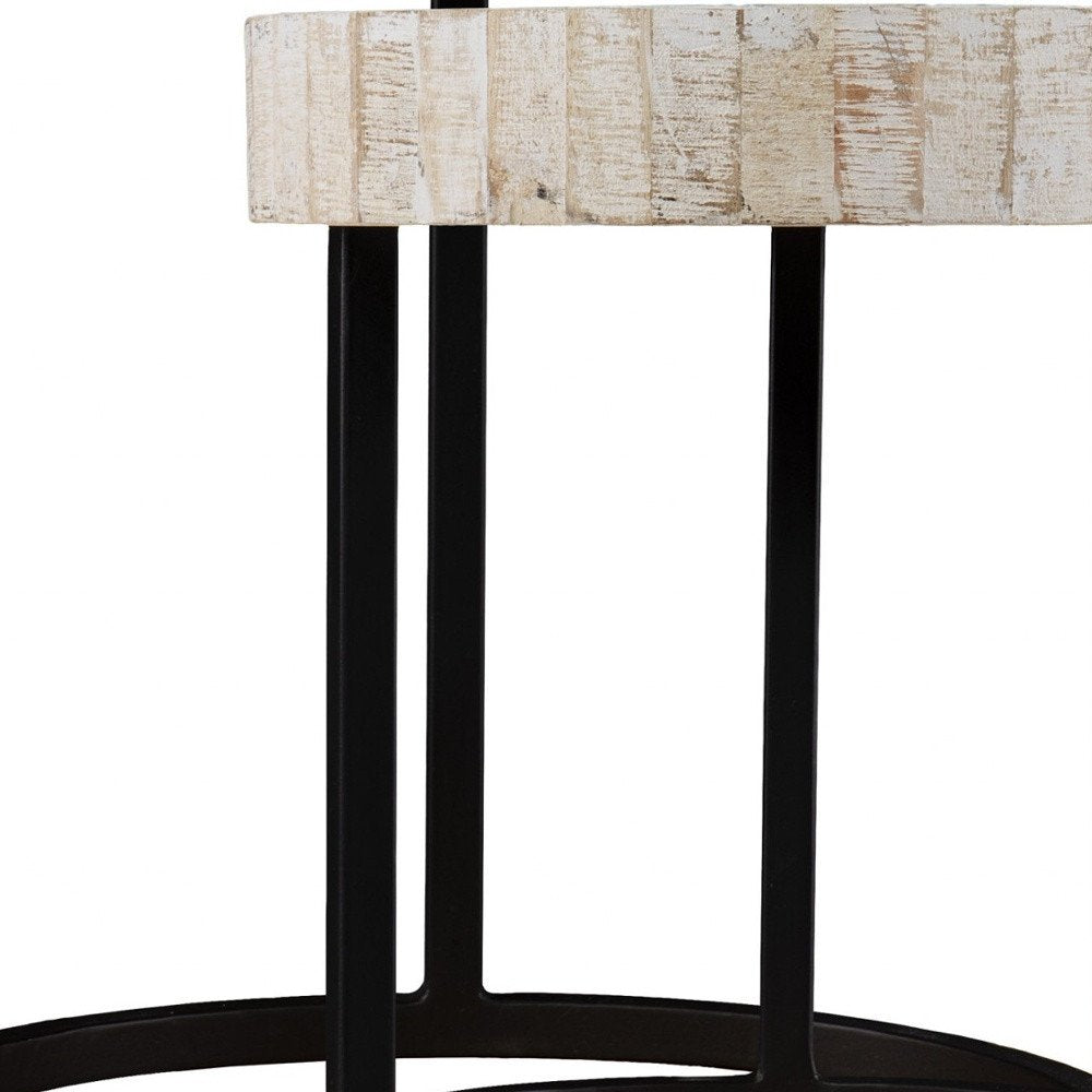 Set Of Two 21" White Solid Wood And Iron Round Nested Tables on a white background