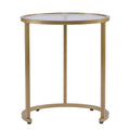 Set Of Two 23" Gold Glass And Steel Round Nested Tables on a white background