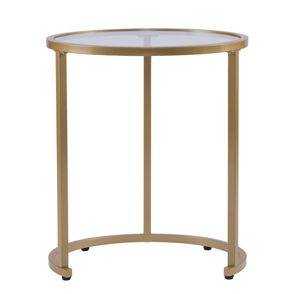 Set Of Two 23" Gold Glass And Steel Round Nested Tables on a white background