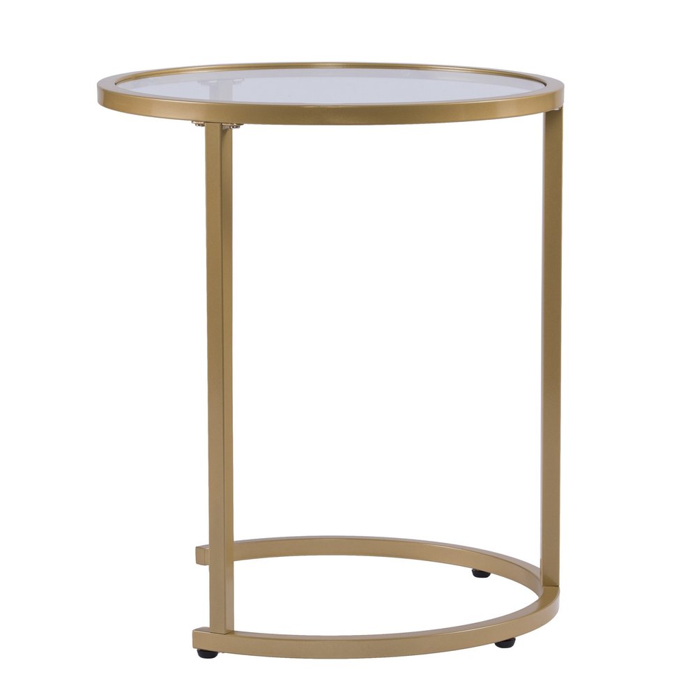 Set Of Two 23" Gold Glass And Steel Round Nested Tables on a white background