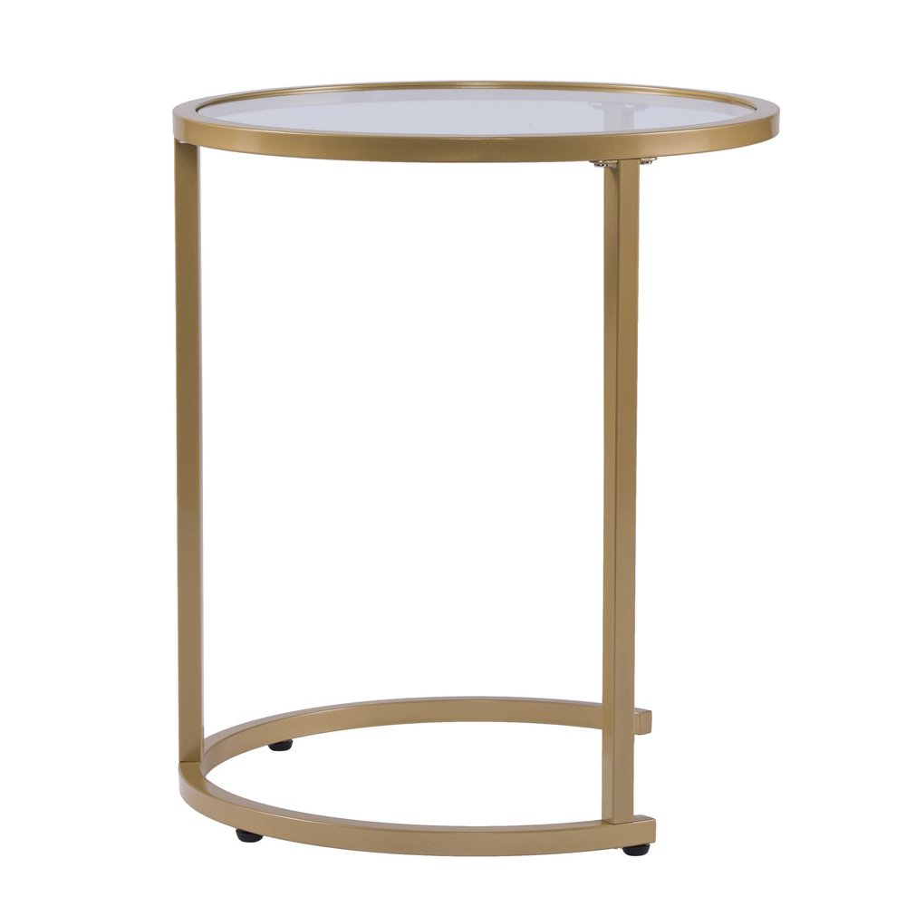 Set Of Two 23" Gold Glass And Steel Round Nested Tables on a white background