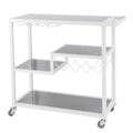 Gray and White Metal And Glass Rolling Bar Cart With Wine Storage on a white background