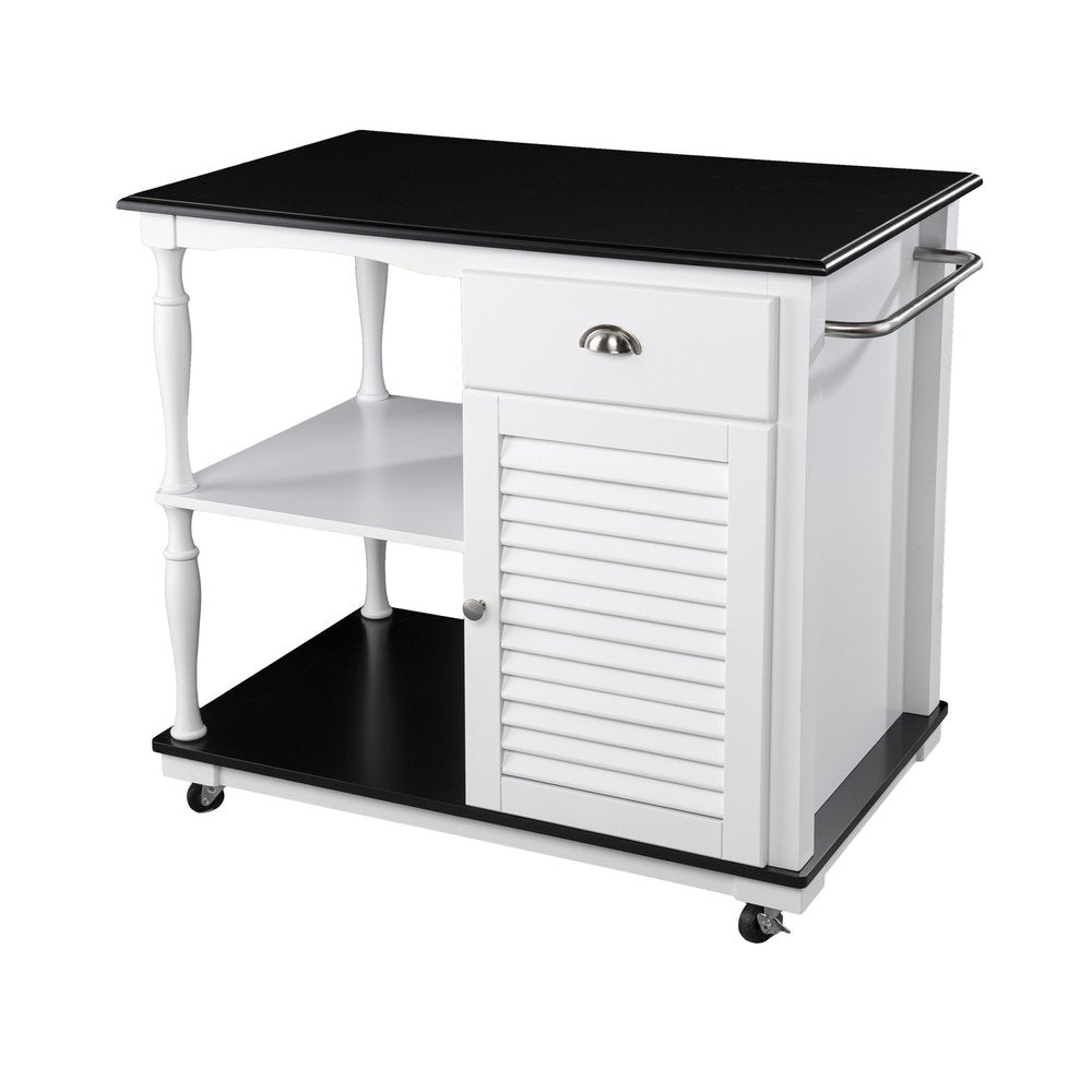 Black and White and Black 39" Rolling Kitchen Island With Storage on a white background