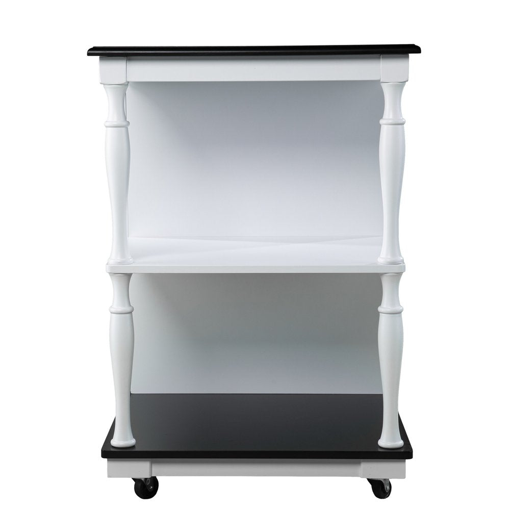 Black and White and Black 39" Rolling Kitchen Island With Storage on a white background