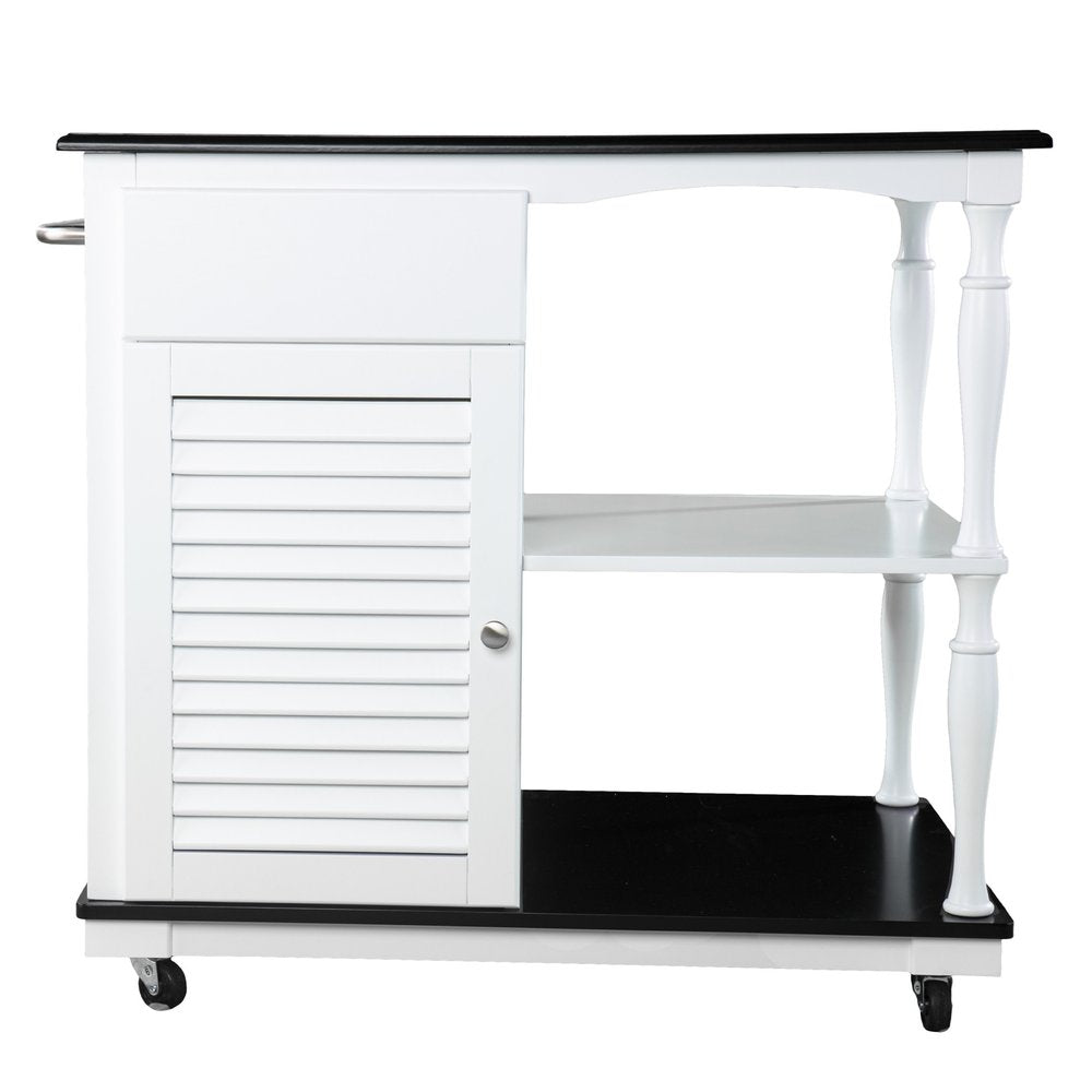 Black and White and Black 39" Rolling Kitchen Island With Storage on a white background