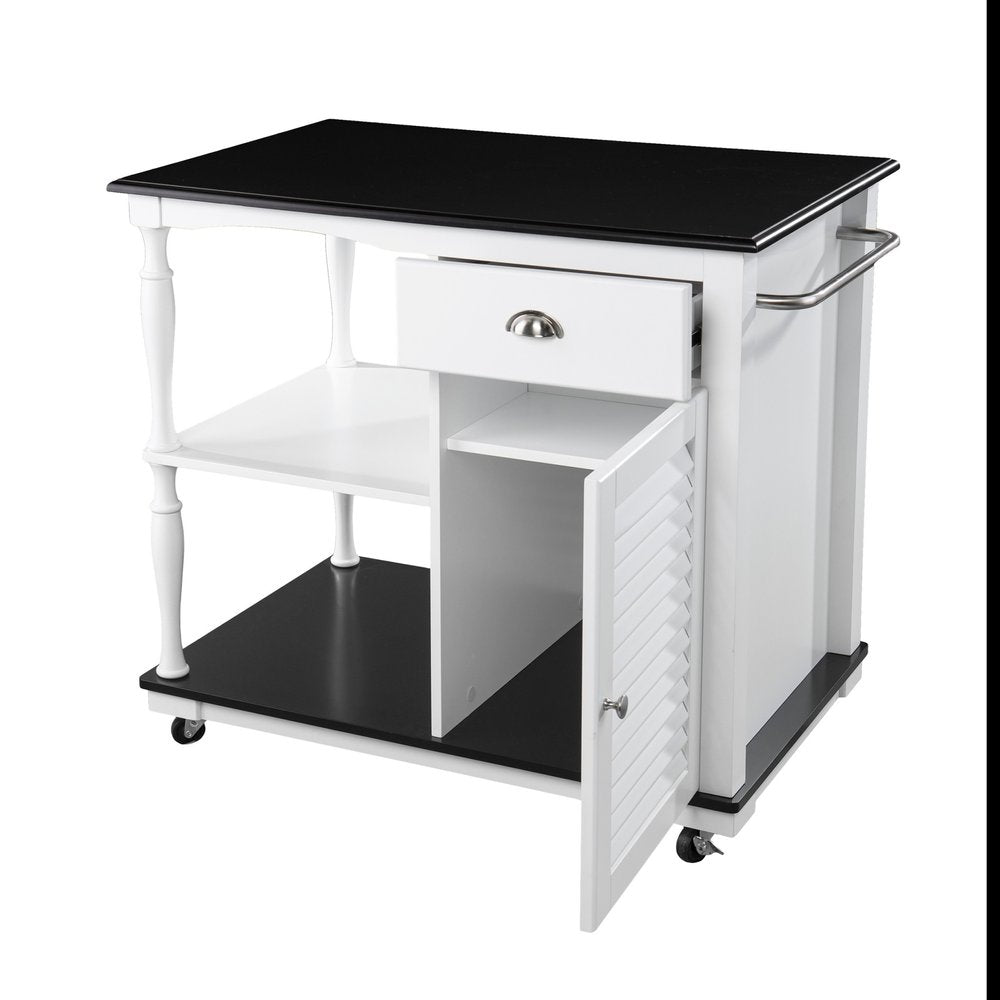 Black and White and Black 39" Rolling Kitchen Island With Storage on a white background