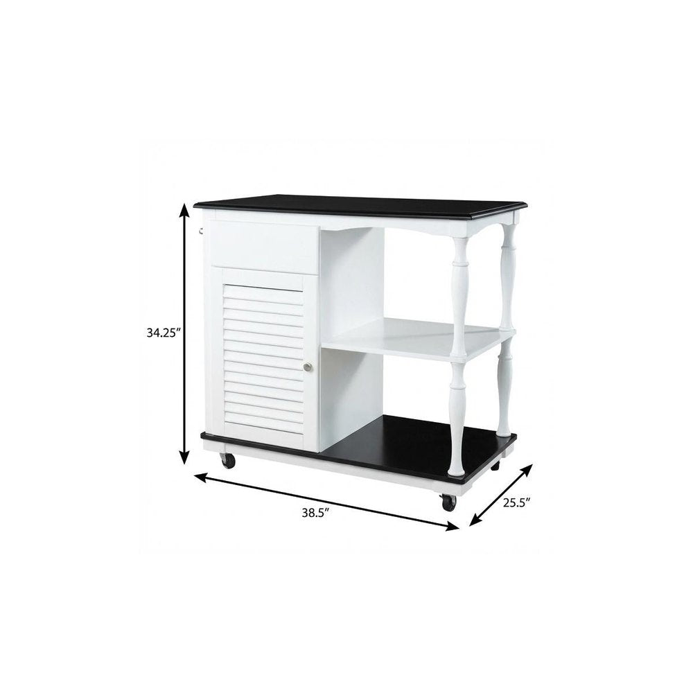 Black and White and Black 39" Rolling Kitchen Island With Storage on a white background