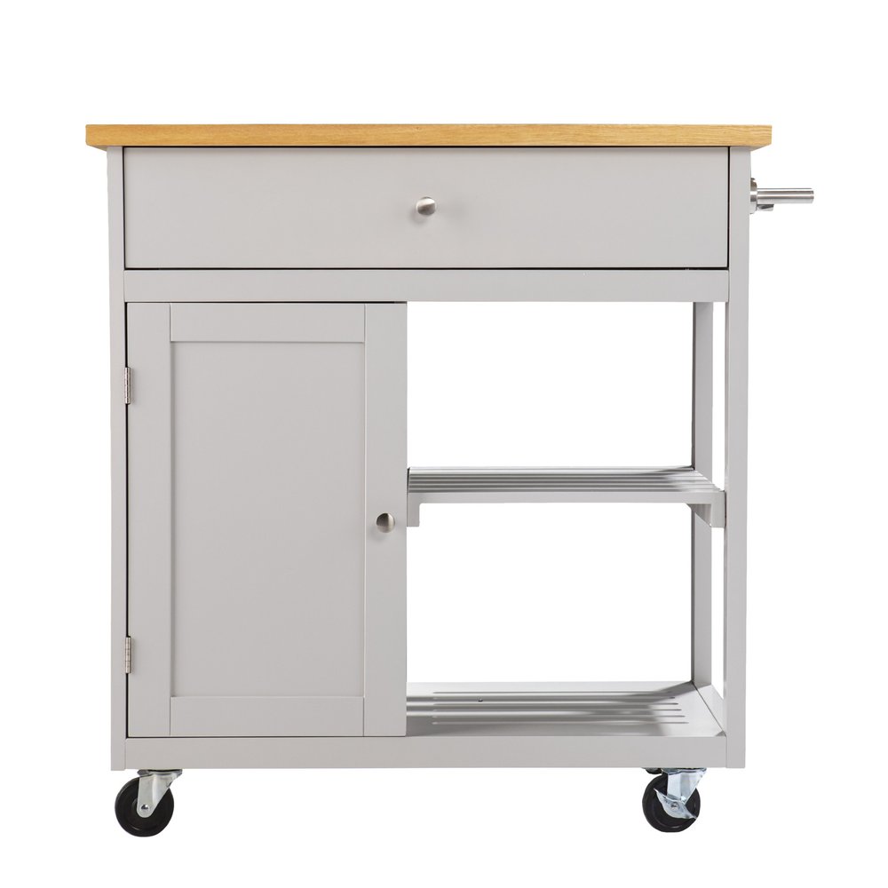 Gray and Natural 35" Rolling Kitchen Island With Storage on a white background