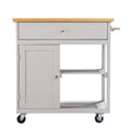 Gray and Natural 35" Rolling Kitchen Island With Storage on a white background