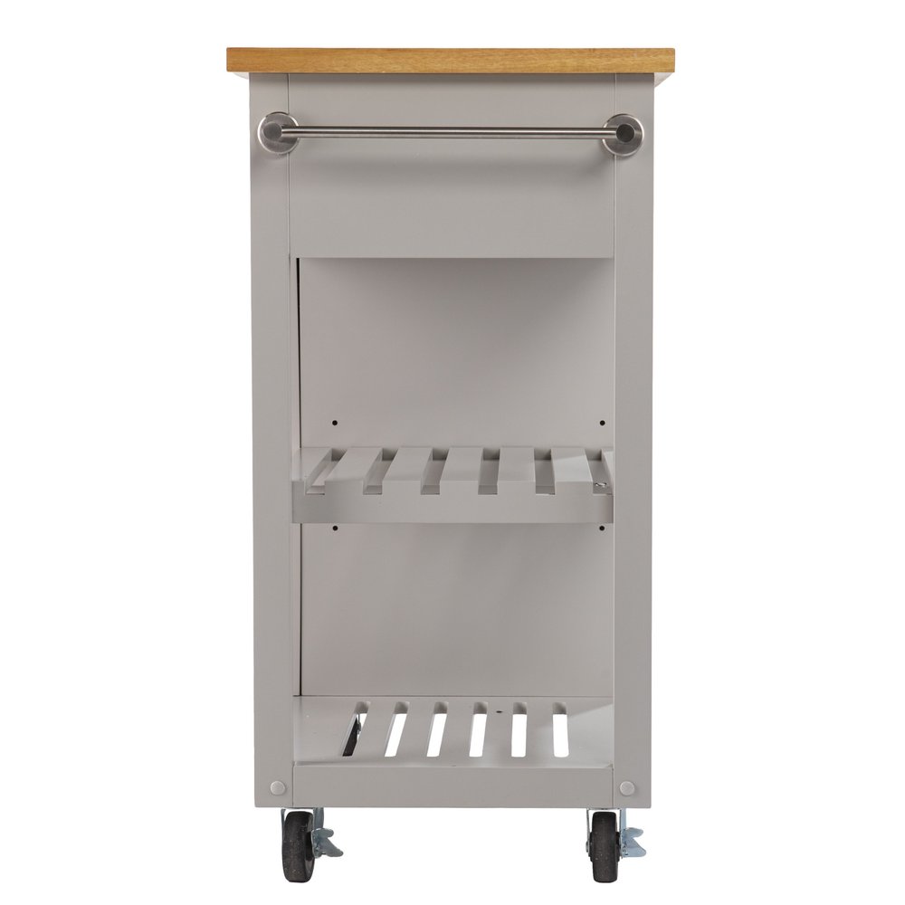 Gray and Natural 35" Rolling Kitchen Island With Storage on a white background
