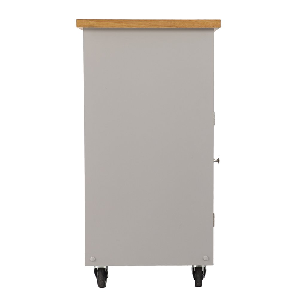 Gray and Natural 35" Rolling Kitchen Island With Storage on a white background