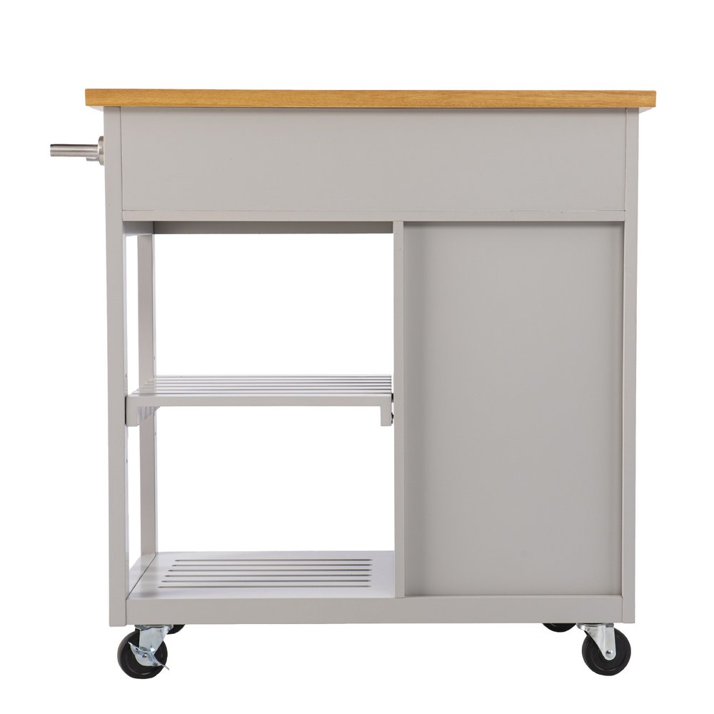 Gray and Natural 35" Rolling Kitchen Island With Storage on a white background