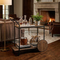 Natural and Black Iron And Reclaimed Wood Rolling Bar Cart With Wine Storage
