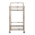 Champagne Metal And Mirrored Glass Rolling Bar Cart With Wine Storage on a white background