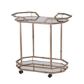 31" Champagne Iron and Mirrored Glass Octagonal Rolling Bar Cart. Bar cart isolated on a plain white background, showing a light gray glass surface.