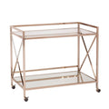 Gold Metal And Glass Rolling Bar Cart on a white background