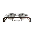 Rustic Elevated 16oz Two Bowl Dog Feeding Station on a white background