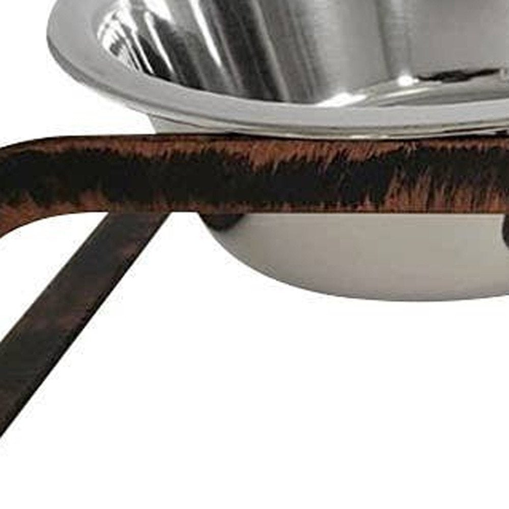 Rustic Elevated 16oz Two Bowl Dog Feeding Station on a white background