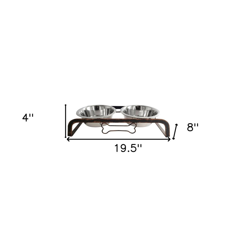 Rustic Elevated 32oz Two Bowl Dog Feeding Station on a white background