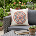 18" X 18" Beige and Blue Abstract Indoor Outdoor Throw Pillow
