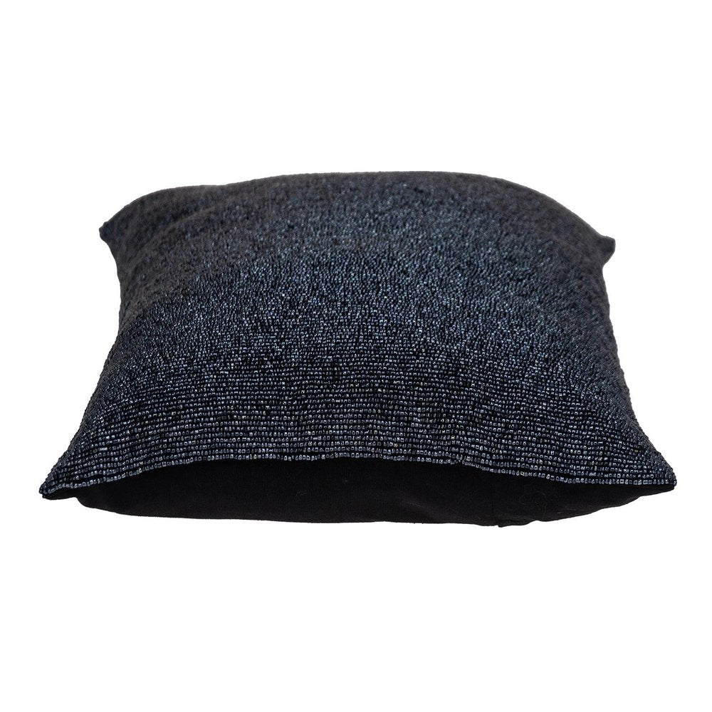 Shimmering Metallic Blue Beaded Luxury Throw Pillow on a white background