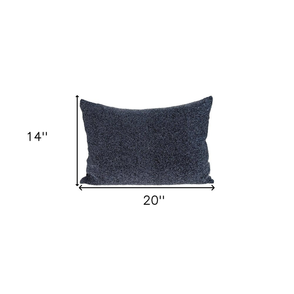Shimmering Metallic Blue Beaded Luxury Throw Pillow on a white background