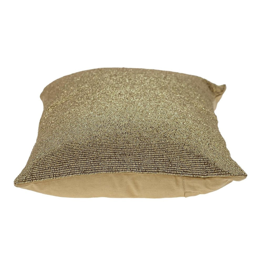 Shimmering Metallic Gold Beaded Luxury Throw Pillow on a white background