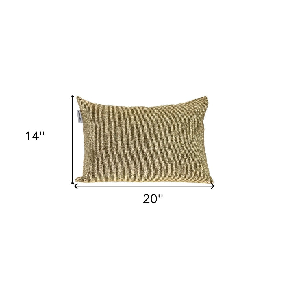 Shimmering Metallic Gold Beaded Luxury Throw Pillow on a white background