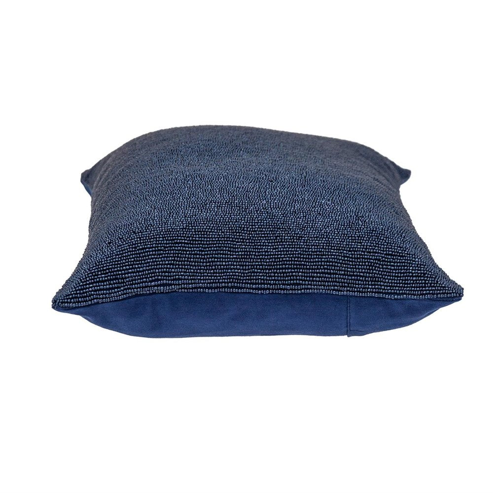 Shimmering Blue Beaded Luxury Throw Pillow on a white background