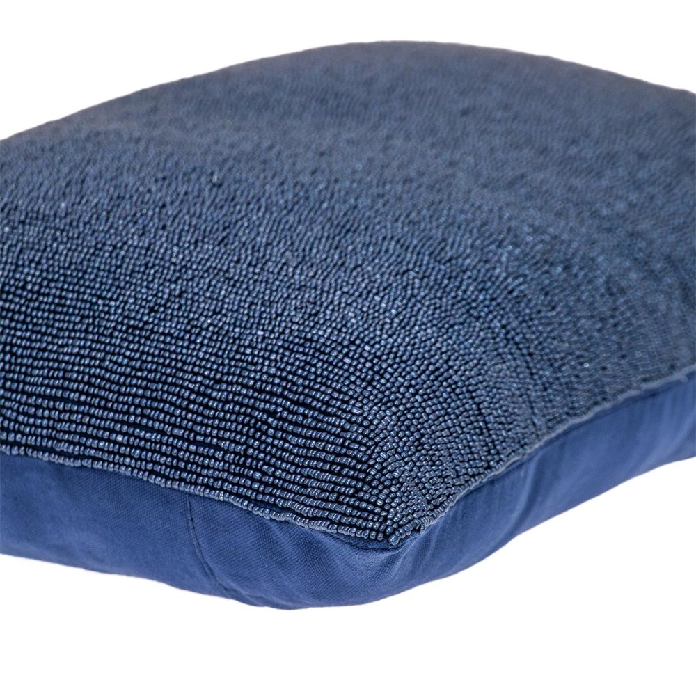 Shimmering Blue Beaded Luxury Throw Pillow on a white background