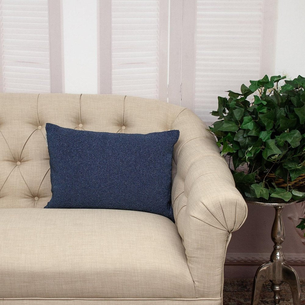 Shimmering Blue Beaded Luxury Throw Pillow in a home interior