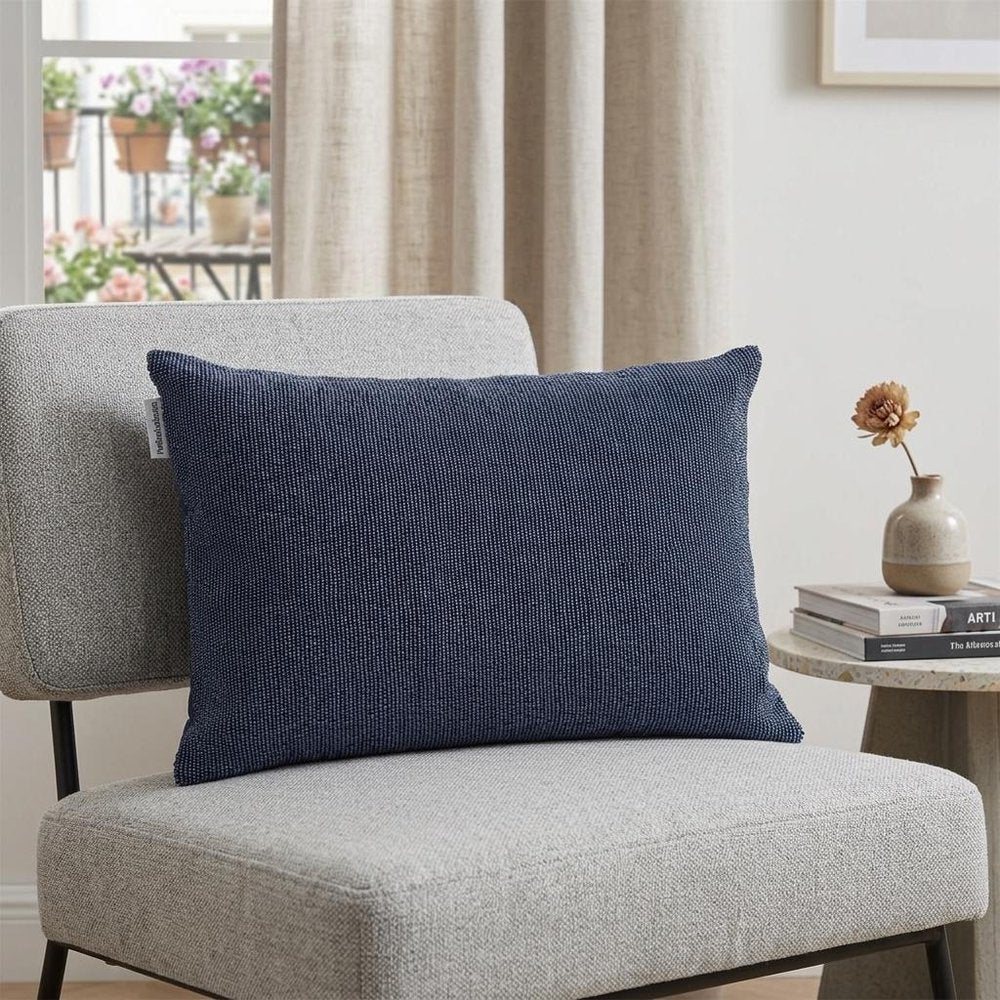 Shimmering Blue Beaded Luxury Throw Pillow in a home interior