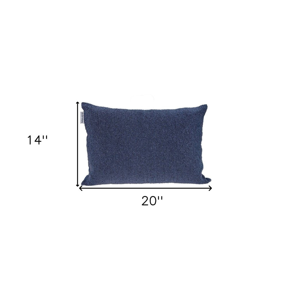 Shimmering Blue Beaded Luxury Throw Pillow on a white background